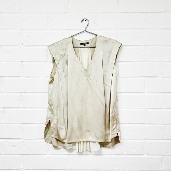 Chic Beige V-Neck Blouse - Picture 1 of 4